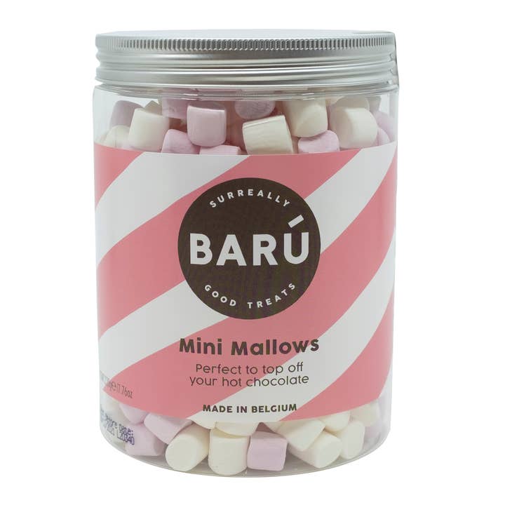 Belgium's Chocolate Source - Wholesale Chocolate Covered Sweets - Baru Mini Mallows gift jar 220g./7.76 oz0