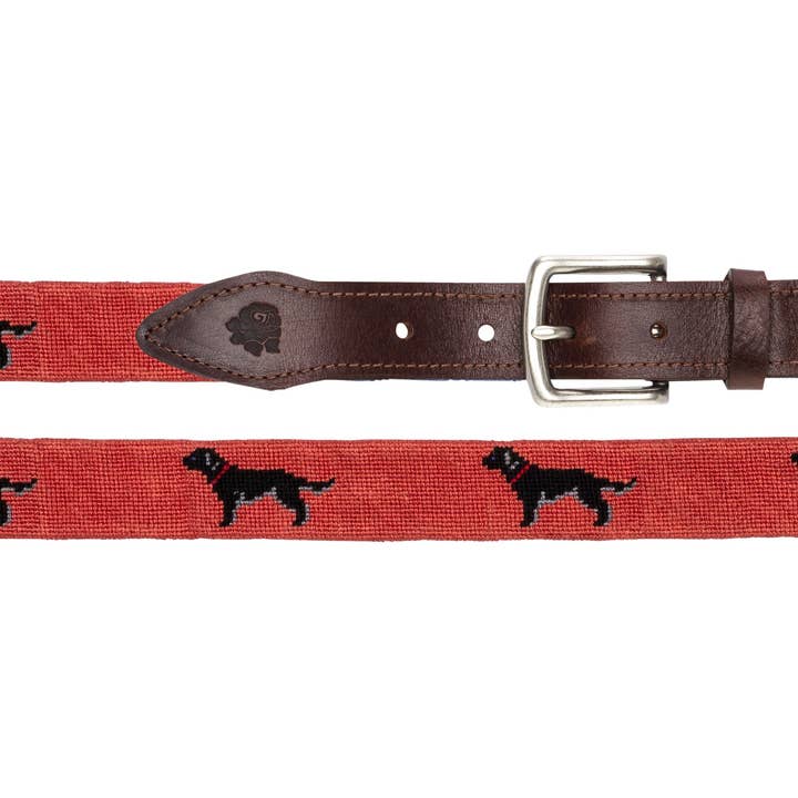 Black Lab Needlepoint Belt - Salmon for wholesale by Good Threads