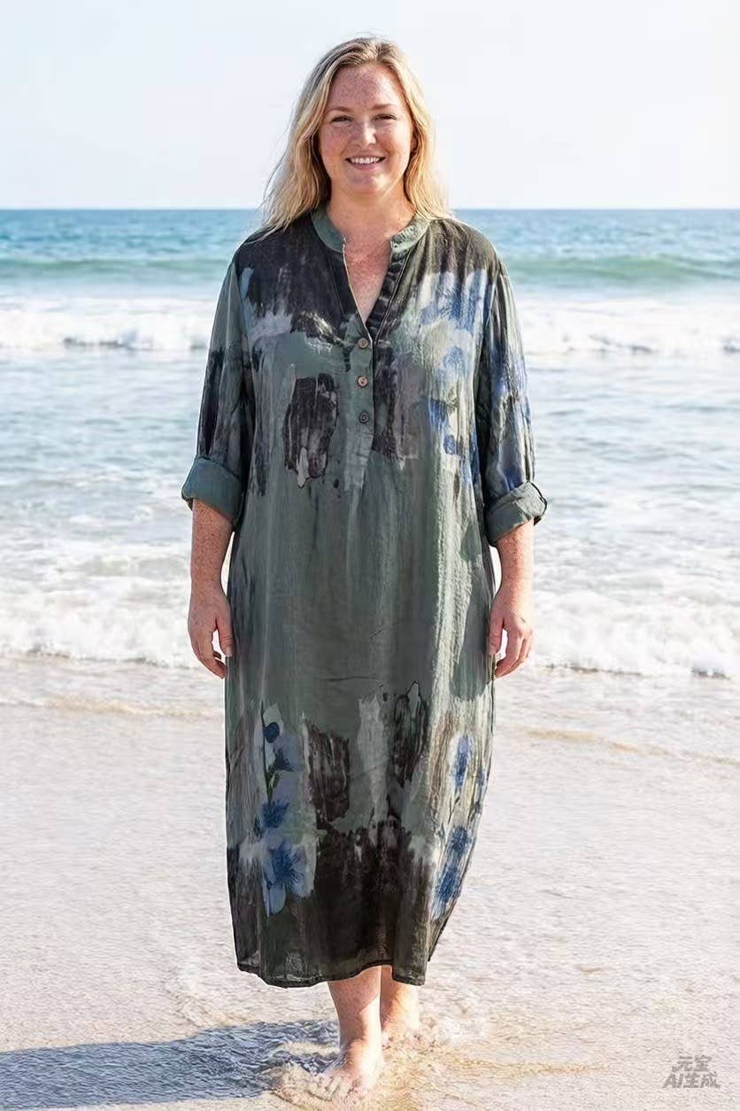 Lea & Luc - Grandes Tailles - Wholesale Jurk - Dames - Jurk met bloemenprint van 100% linnen REF. 722302