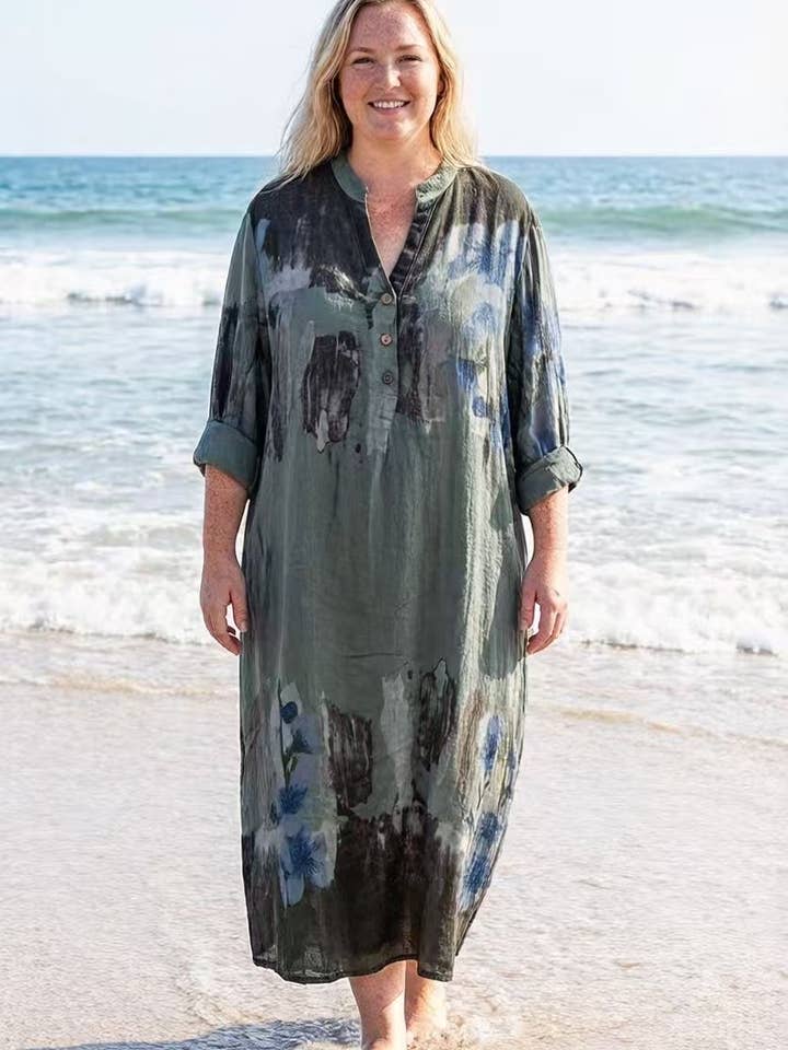 Lea & Luc - Grandes Tailles - Wholesale Jurk - Dames - Jurk met bloemenprint van 100% linnen REF. 722302