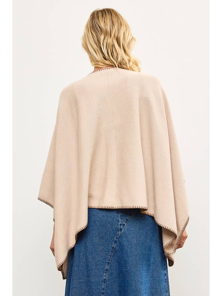 Mustard Seed - Wholesale Poncho - Women's - FRONT SNAP BUTTON CLOSURE KNIT PANCHO