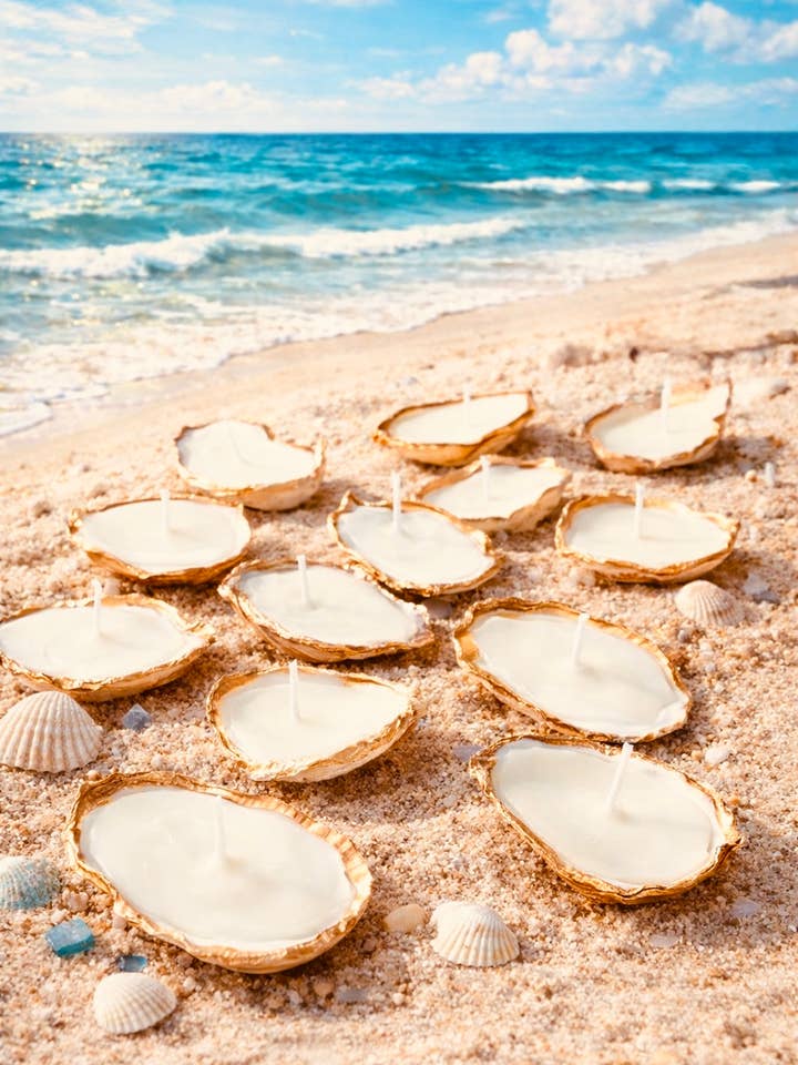 Oyster Shell Candle for wholesale by Wild Child Art Studio