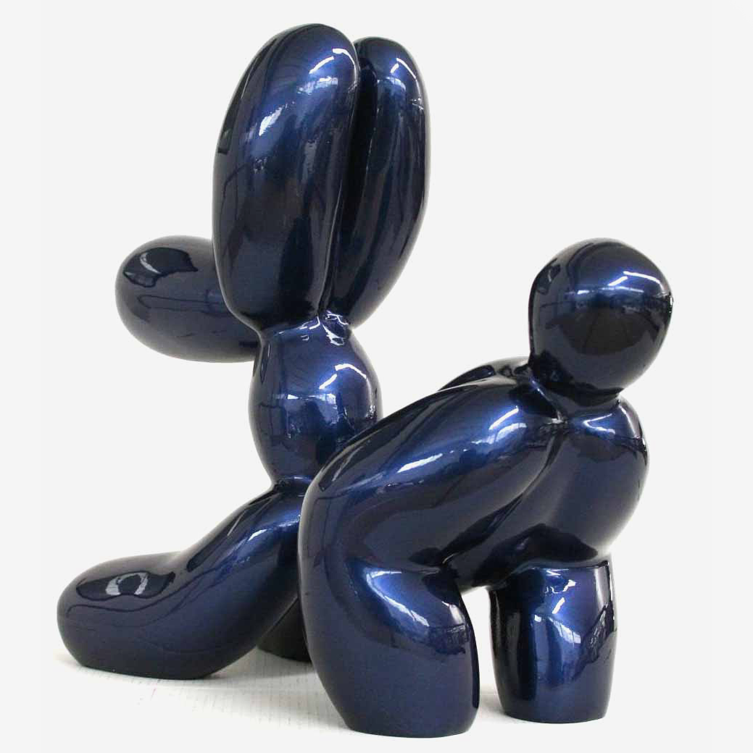 JULIARTE – wholesale Dekorativ statyett – Ballonghund Fetch blå metallisk - handmålad konstfigur5