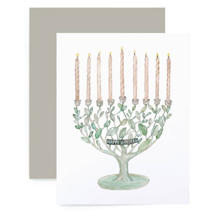 Lana's Shop - Wholesale Hanukkah Card - Leaf Menorah Hanukkah Greeting Card
