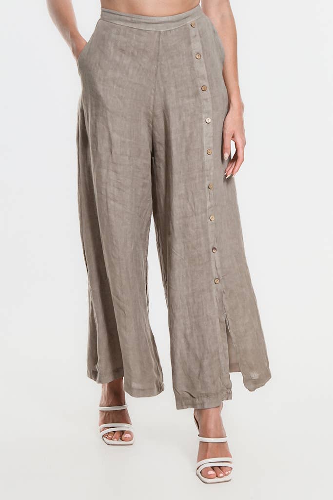 TINA Stephens Italy/Tees By Tina - Vente Pantalon – femme - Pantalon en lin à boutons Gracelynn (PL135)15