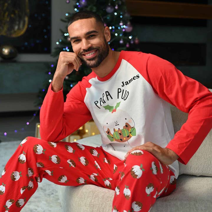 Mens Personalised Family Christmas Papa Pud Pyjamas for wholesale by Lulabay