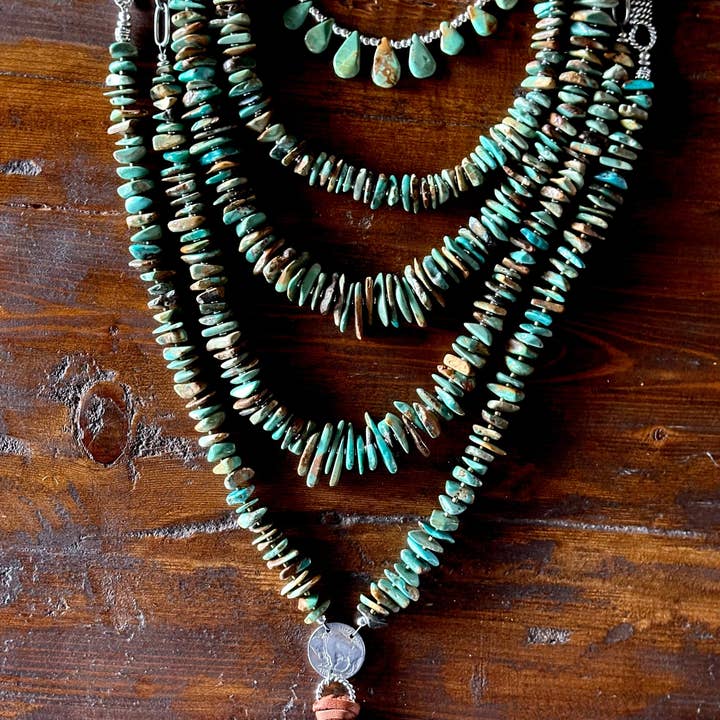 Fleurdesignz Western Jewelry - Wholesale Link & chain necklace - Natural turquoise Briolette Paperclip Chain Necklace/Choker9