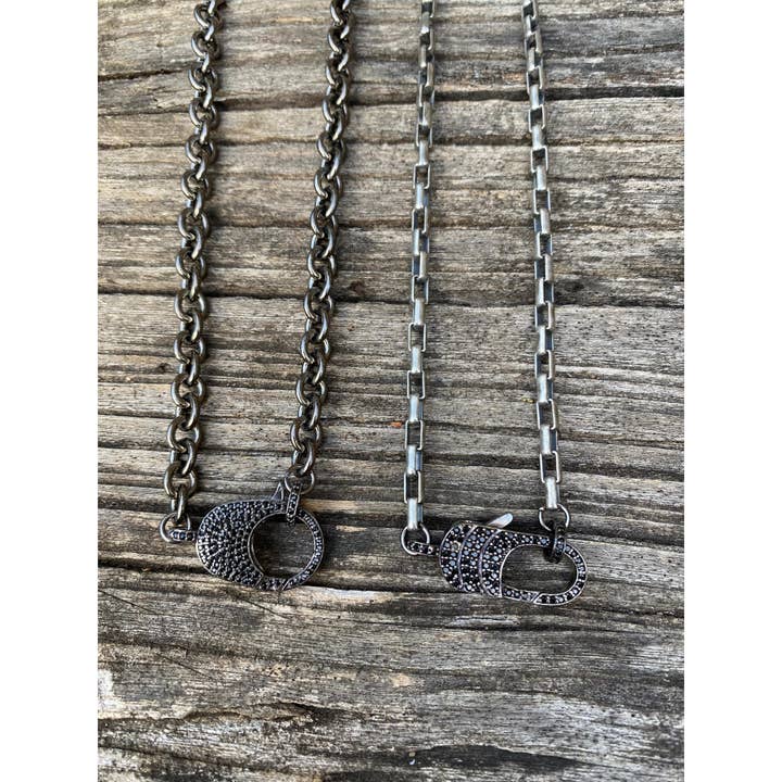 Sterling Silver Chain Necklace with Black Spinel Large Clasp for wholesale by ILISSA MICHELE JEWELRY