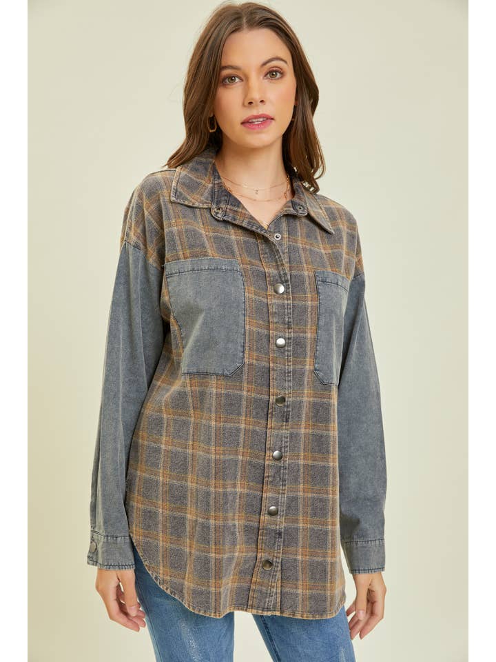 Heyson - Wholesale Button Down Shirt - Women's - PLUS / ET1401-1P WESTERN-INSPIRED WASHED PLAID SHIRT