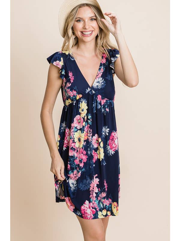 Navy Blue ETK-8495 Floral Swing Dress for wholesale on Faire2