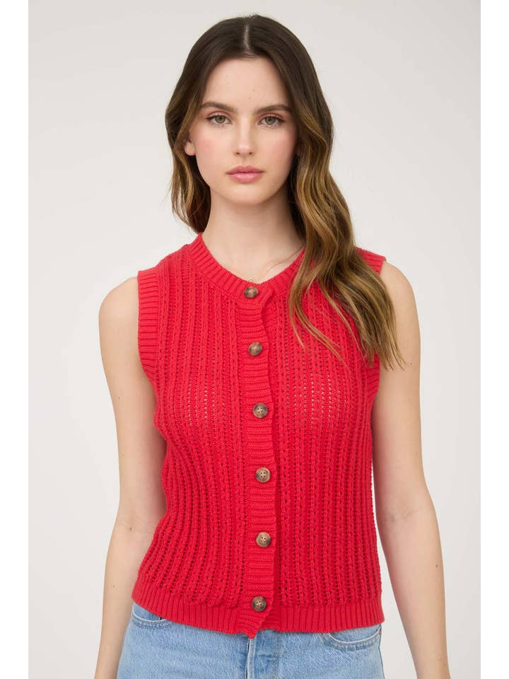 The Workshop Studio - Vente Cardigan – femme - CARDIGAN EN MAILLE SANS MANCHES À COL ROND AVEC BOUTONS7