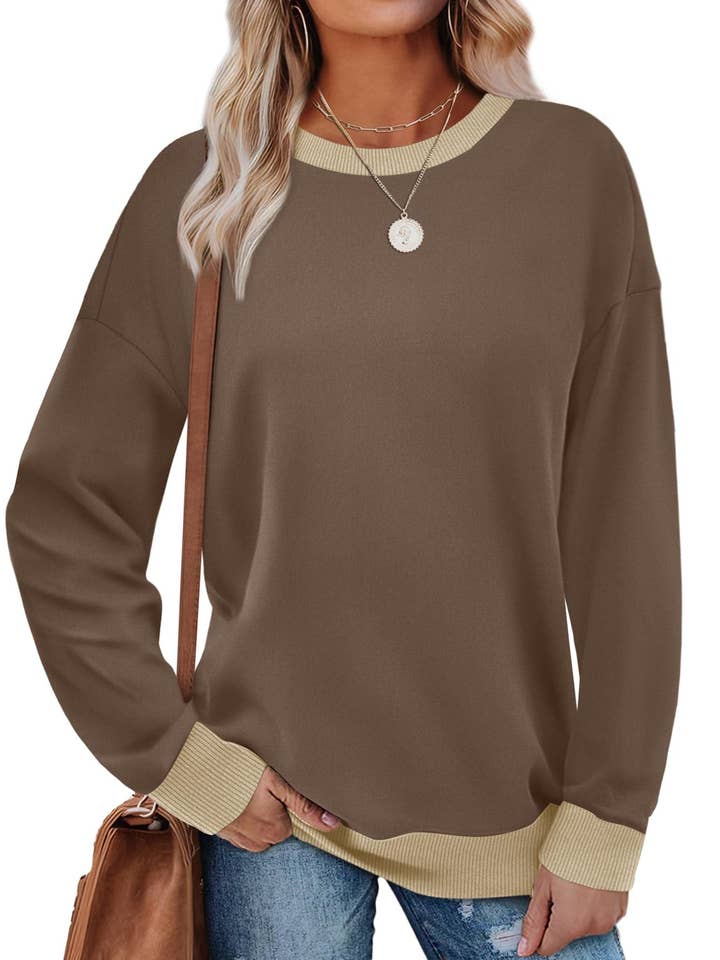 Suhkasana - Wholesale Sweatshirt - Dames - Aanpasbare Colorblock Crewneck Casual Pullover Sweatshirt11