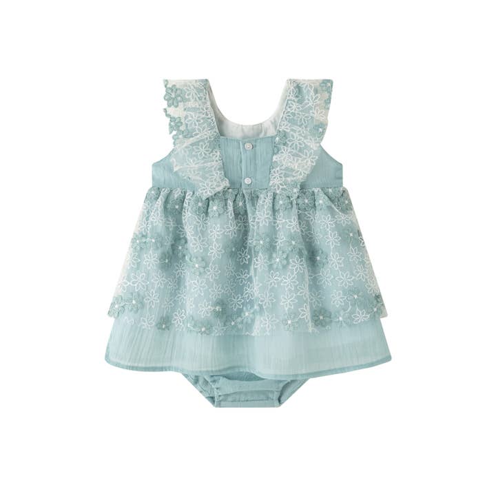Green baby dress with flowers for wholesale on Faire