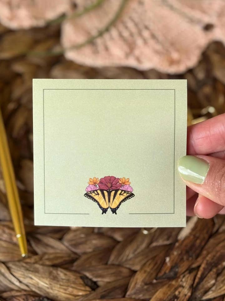 Yellow Butterfly Sticky Notes – Stationery, Notepad 3x3 in for wholesale by Luna Lupe Studio