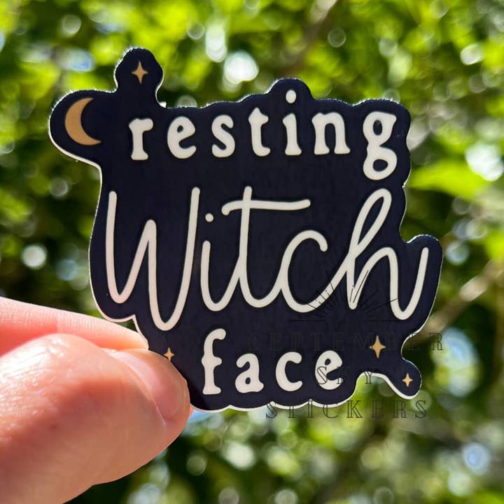 Face de sorcière au repos | Autocollant de sorcière | Autocollant imperméable | Hy pour la vente par September Sky Stickers