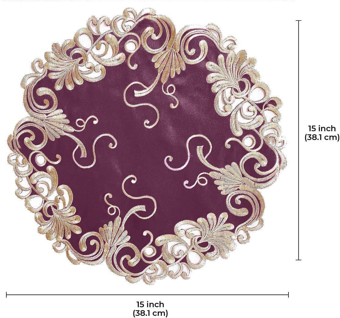 Decozen - Wholesale Doily - Decozen Set of 12 Doilies for Table, Lace Doilies - Rustic, Crochet, Farmhouse, Kitchen, Round Table Placemats - Valentines Day Decorations - 15 inch Gold Burgundy, The Chantelle Collection (Copy) (Copy)1