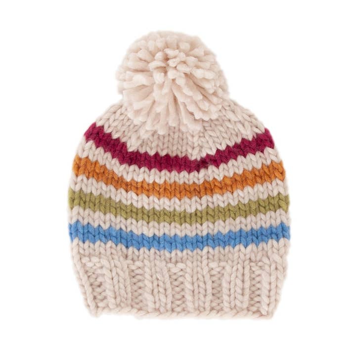 Rainbow Stripe Beanie Natural for wholesale by Acorn Kids