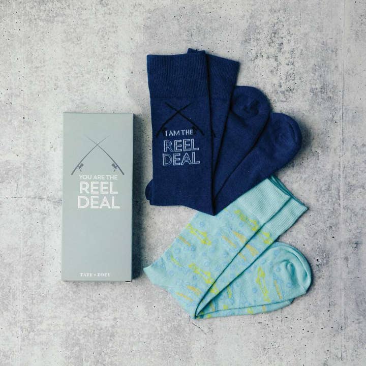 Multi Gone Fishing Socks - Set of 2 Cotton Blend for wholesale on Faire