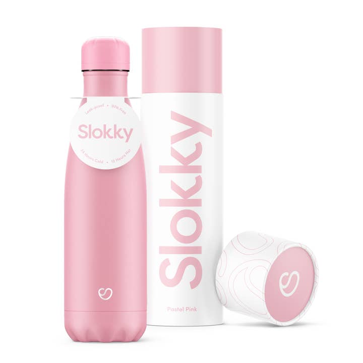 Slokky - Venta al por mayor Botellas de agua - Botella termo rosa pastel y tapa - 500 ml