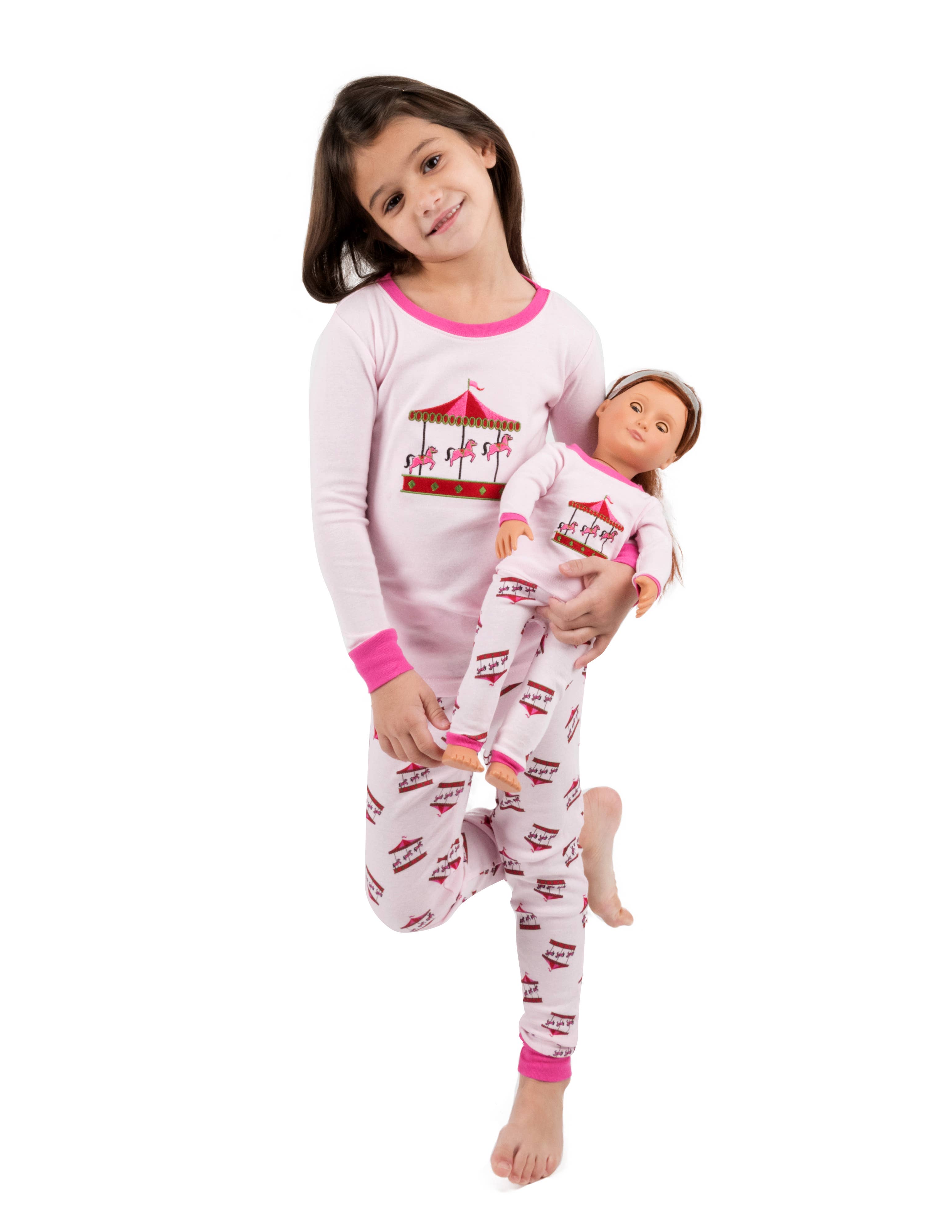 Leveret Pajamas - Wholesale Sleepwear Set - Kids - Kids Girl & Doll Cotton Carousel Pajama1