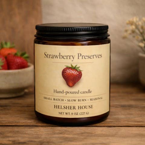 Strawberry Preserve 8 oz jar candle for wholesale by HELSHER HOUSE INC