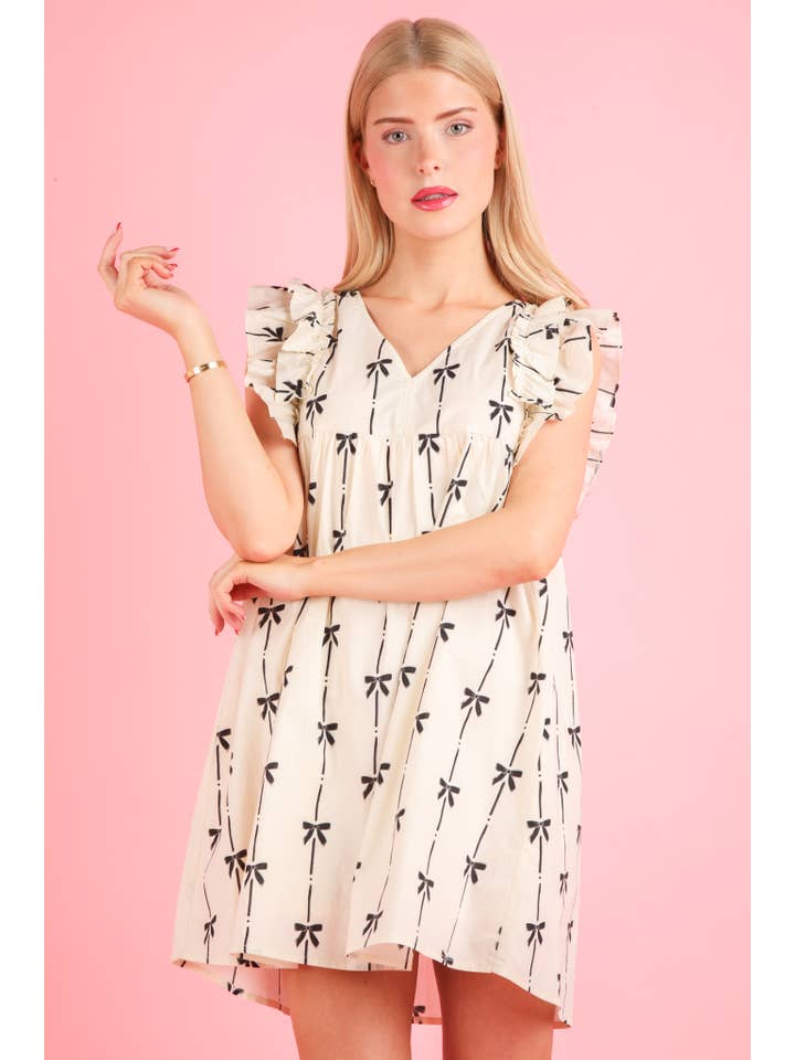VERY J - Wholesale Dress - Women's - ND31668-Bow Printed Sleeveless Mini Dress13