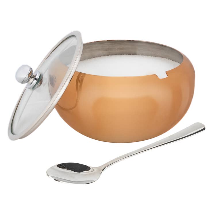 Kook - Wholesale Bowl - Kook Large Stainless Steel Sugar Bowl, Lid & Spoon, 16 oz9