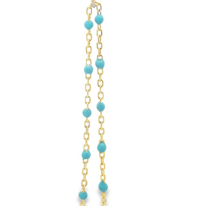 Purity Beads - Wholesale Beads - 1 Foot 925 Sterling Silver DC Cable Chain with Flash Gold Plating and Enamel Turquoise Beads – 0.6 mm Spacing – Bead Size 1.43 x 1.5 mm3