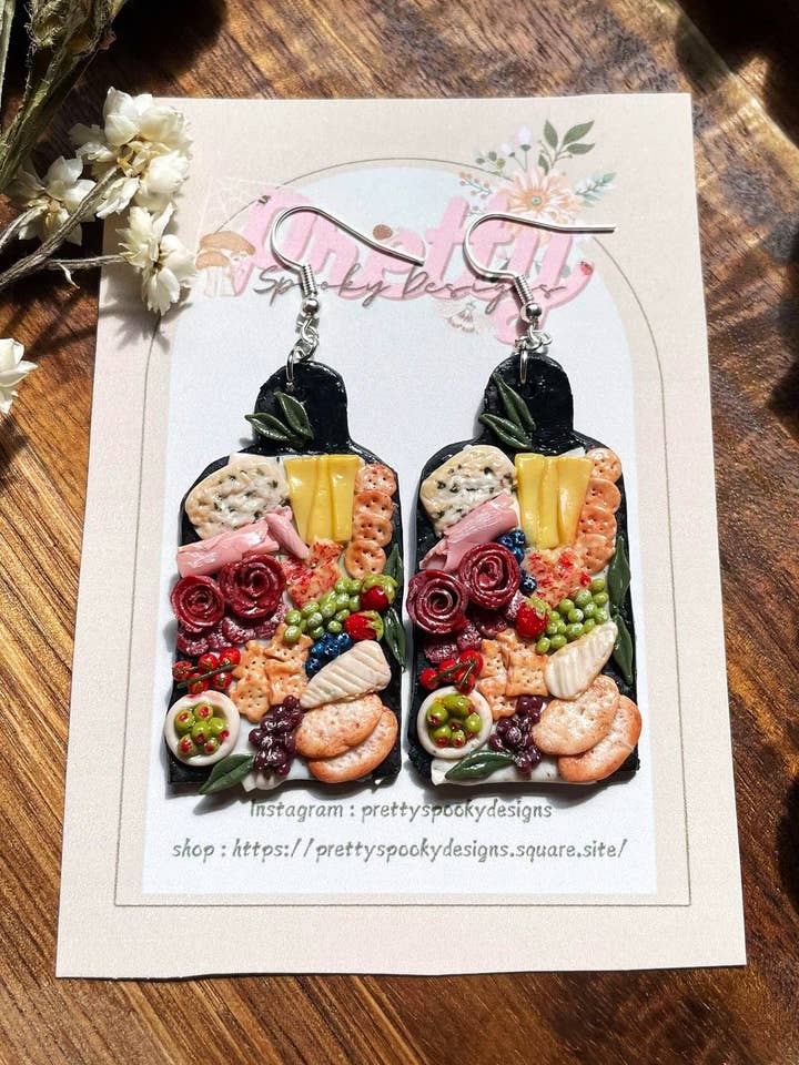 Polymer clay earrings - Charcuterie Boards | food jewellery for wholesale by PrettySpookyDesigns