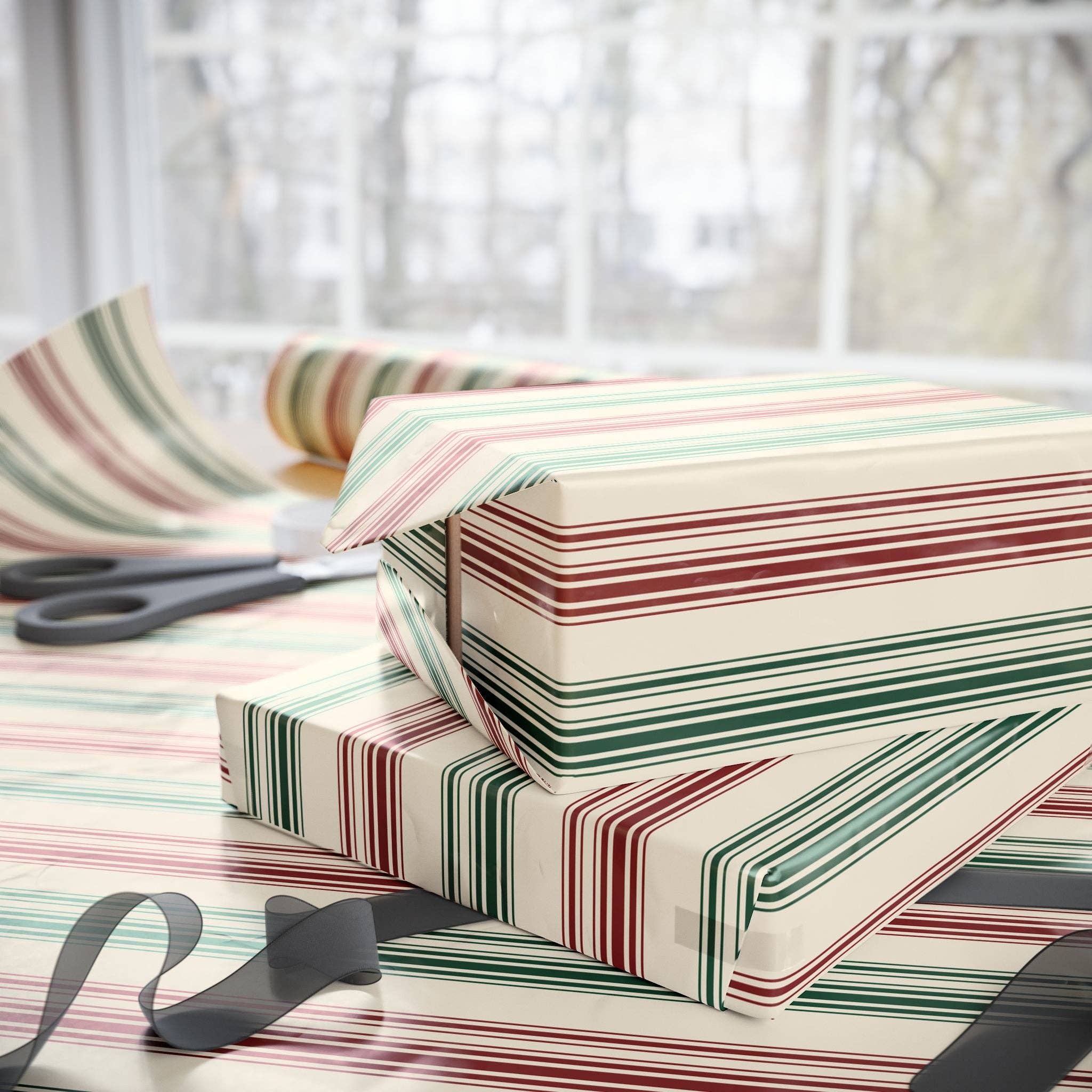 Lokipawz - Wholesale Wrapping Paper Roll - Festive Red & Green Striped Wrapping Paper8