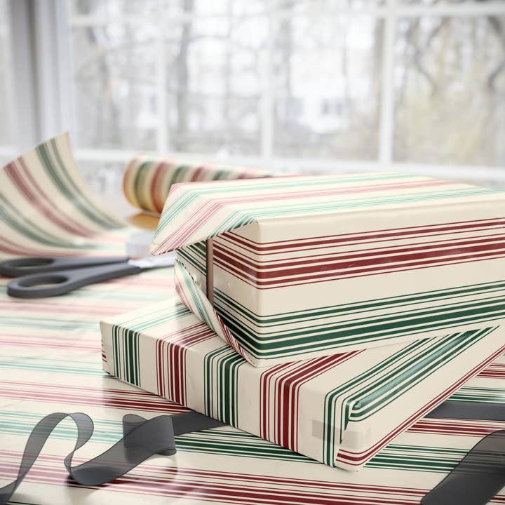 Lokipawz - Wholesale Wrapping Paper Roll - Festive Red & Green Striped Wrapping Paper8