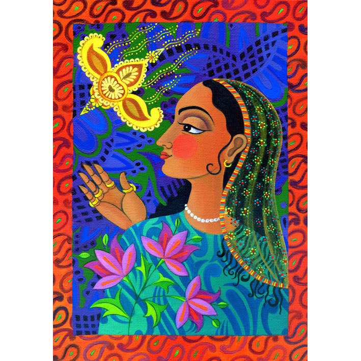 'Maharani with yellow bird' card for wholesale by Tattersfield Designs