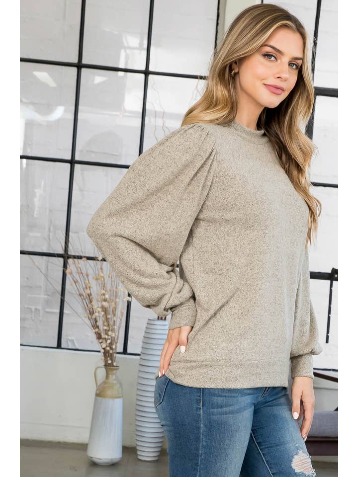 You & Me - Vente Haut en maille – femme - VENTE ! ! ! PPT21143 - HAUT À MANCHES BOUFFANTES À COL ROND - ANTHRACITE70