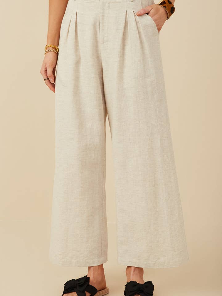 Womens Textured Linen Look Pleated Wide Leg Slacks for wholesale by Hayden LA