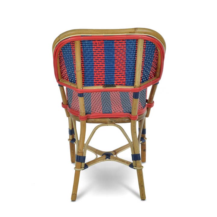 BONNECAZE - Wholesale Chair - Biarritz French Bistro Rattan Chair - Arrows with Stripes - Navy Blue/Red