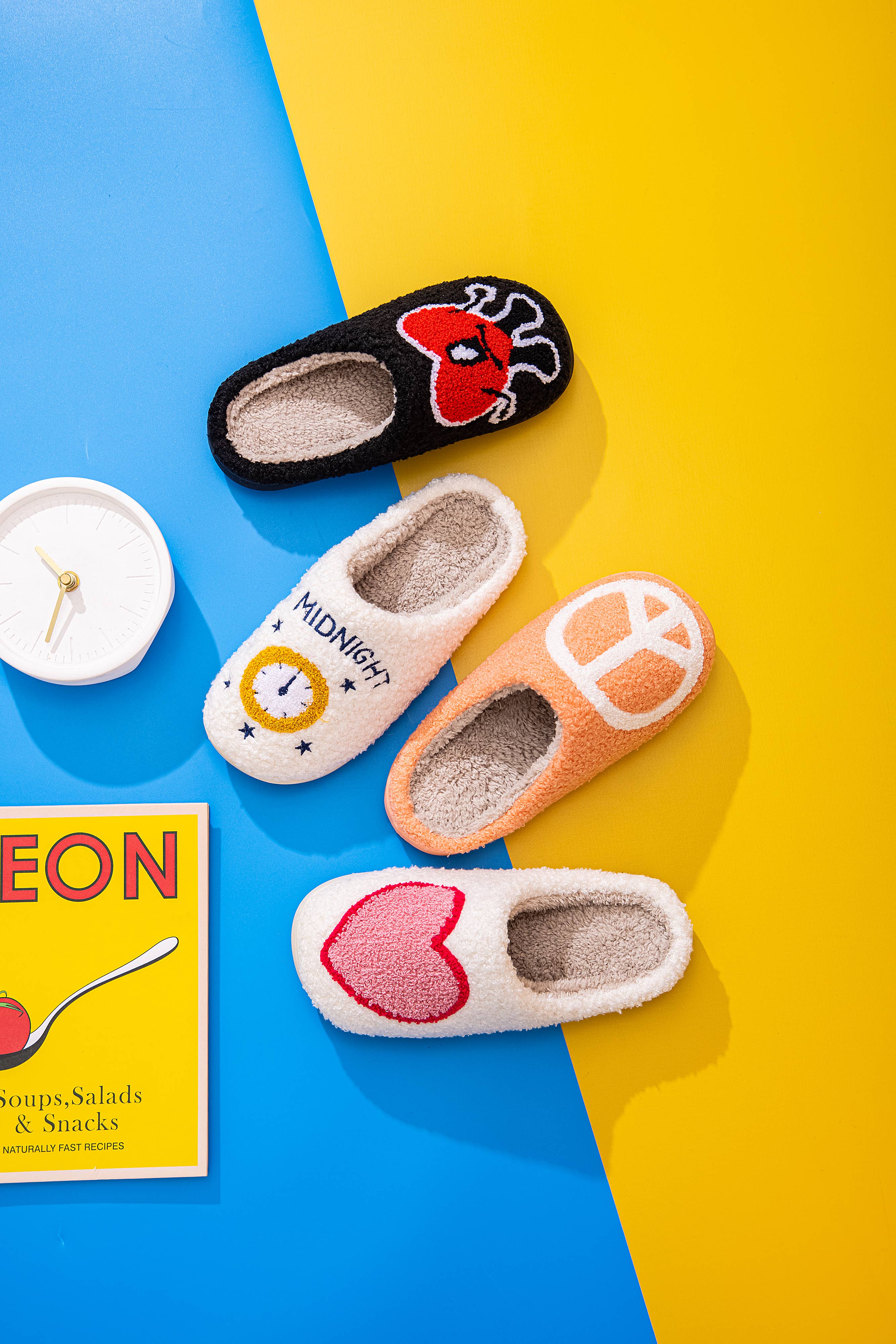 Peace Symbol Illustrated Plush Fur Slip on Slippers for wholesale on Faire7