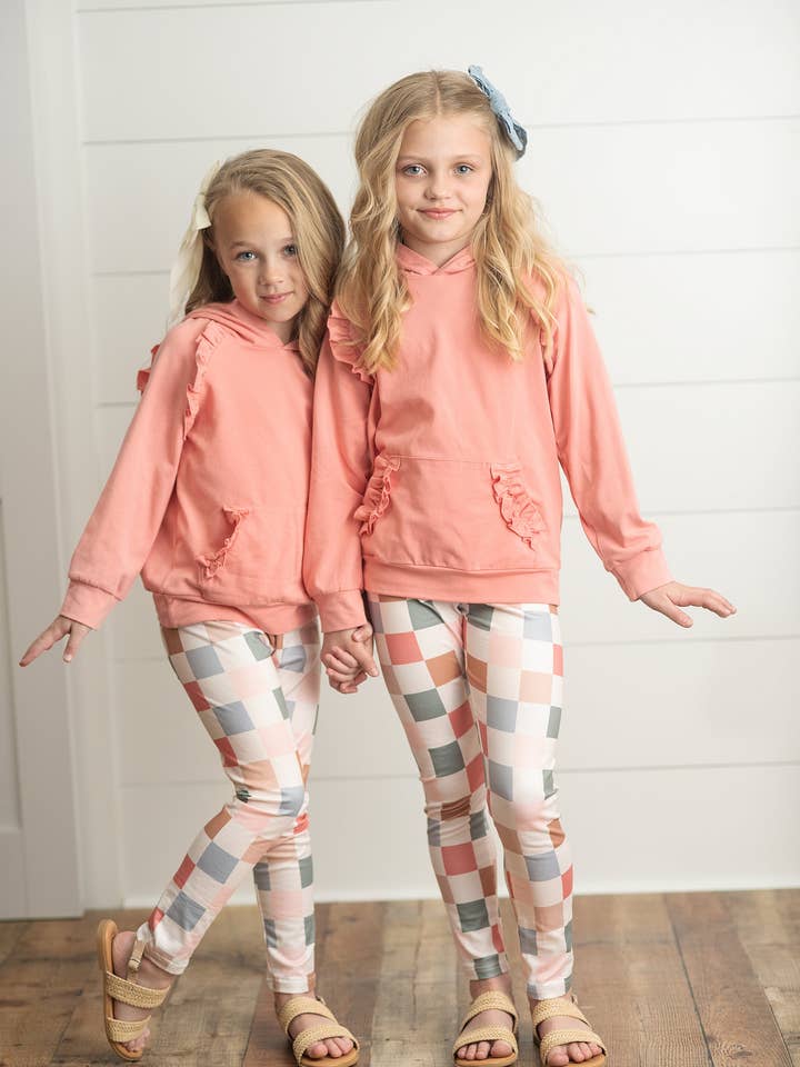 Kids Terra Cotta Ruffle Hoodie and Check Leggings Fall Set and other Purchase Wholesale fall sets. Free Returns & Net 60 Terms on Faire trending on Faire.
