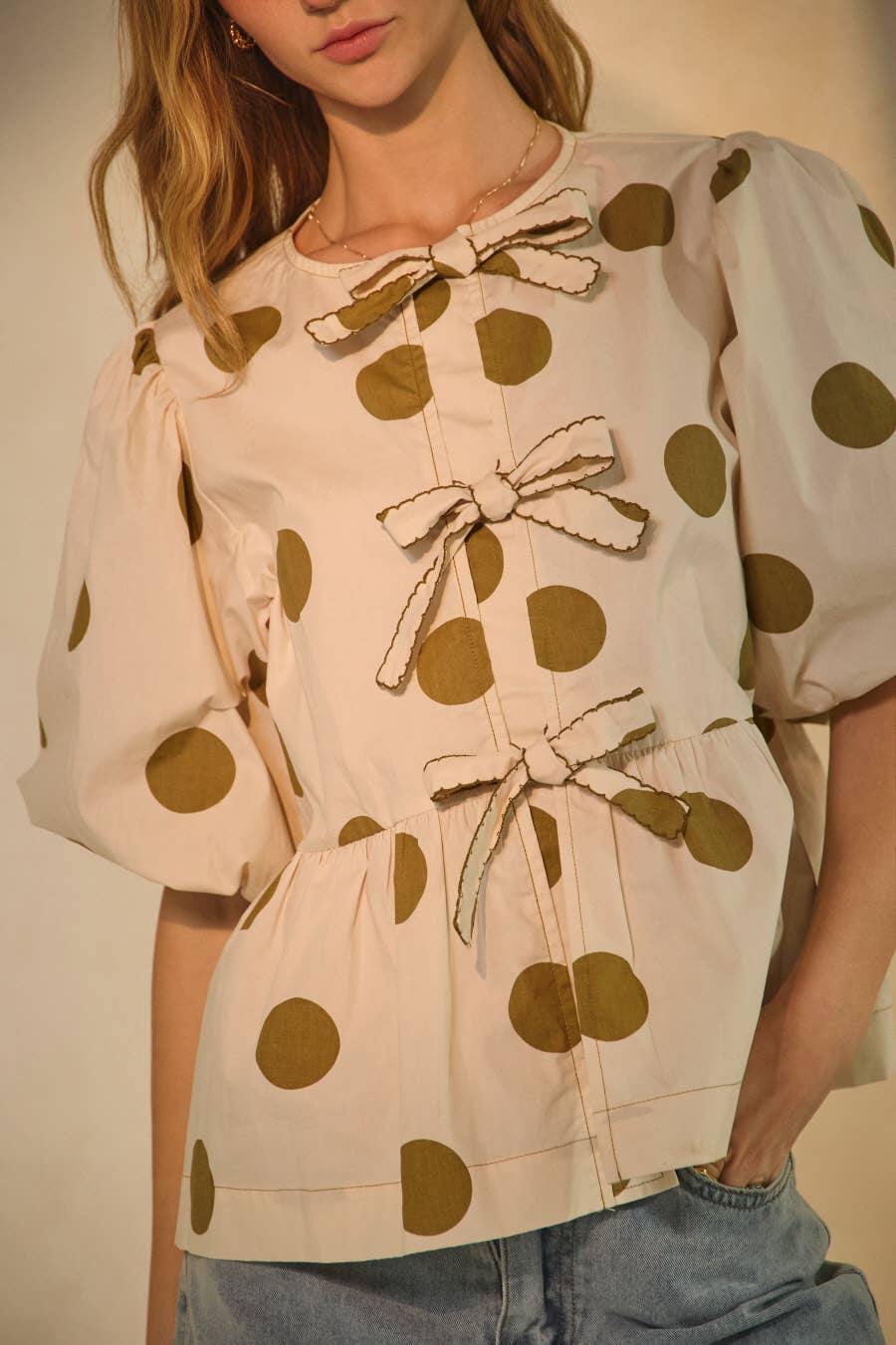 Oddi - Wholesale Blouse - Women's - Polka Dot Printed Puffed Sleeve Blouse8