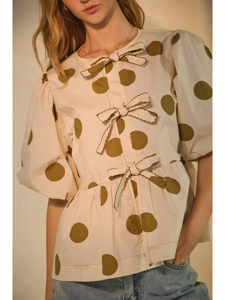 Oddi - Wholesale Blouse - Women's - Polka Dot Printed Puffed Sleeve Blouse8