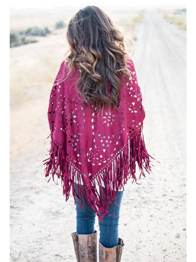 Hipster Row - Wholesale Poncho - Women's - Suede Fringe Poncho1