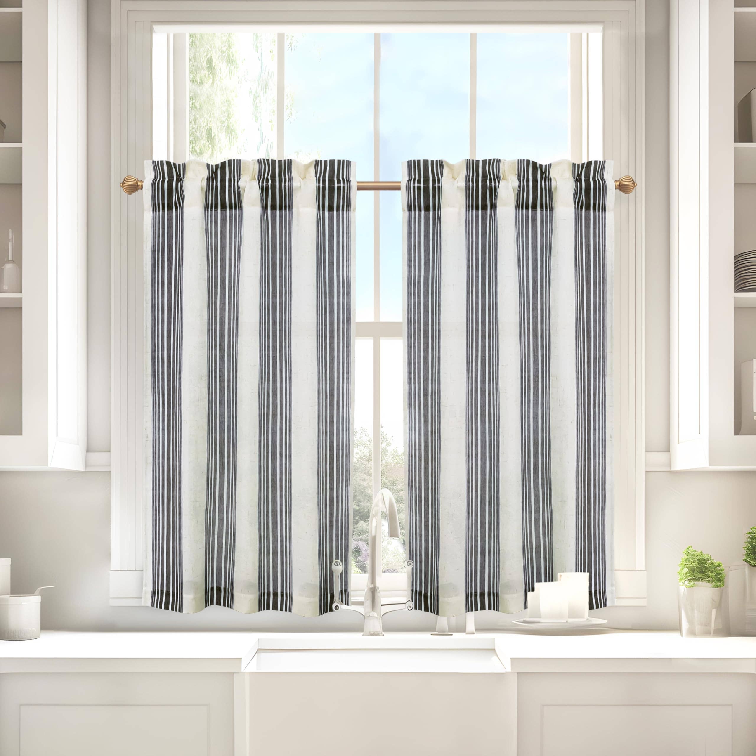 DriftAway - Wholesale Curtain - 2 Panels Linen Kitchen Tier Curtains Striped Cafe Curtains2