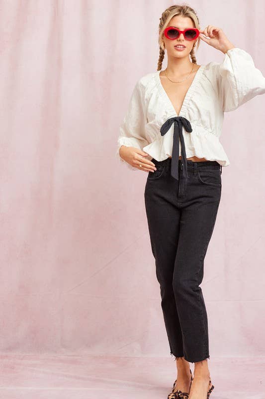 Ivory Poly Contrast Bow Top for wholesale on Faire7