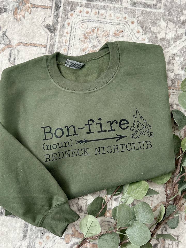Bonfire Redneck Nightclub Crewneck for wholesale by The Junk Drawer Mercantile