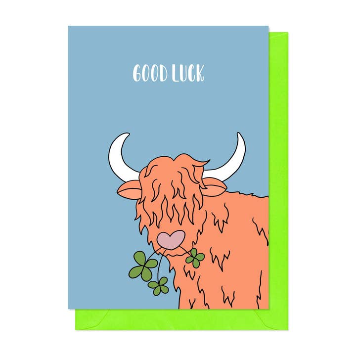 Carte de bonne chance pour la vache Highland pour la vente par Neon Magpie