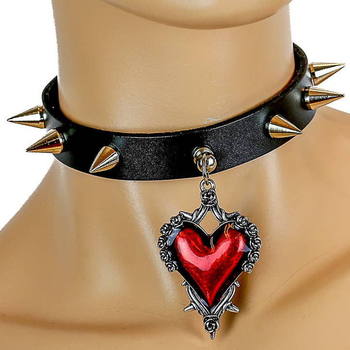 Funk Plus – Engroshandel Choker/colliers – FC311 KOGESPIK CHOKER MED HJERTE VEDHÆNG2