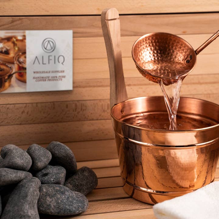 ANATOLIACRAFT - Wholesale Bath & Body Set - Handmade Copper Sauna Bucket and Ladle Set | Solid Copper Spa Accessories | Hammam Copper Bathroom Accessories