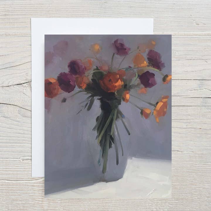 Biglietto e busta formato A2 con ranuncolo misto F78 per la vendita all'ingrosso da parte di Amy Brnger Art and Paperworks