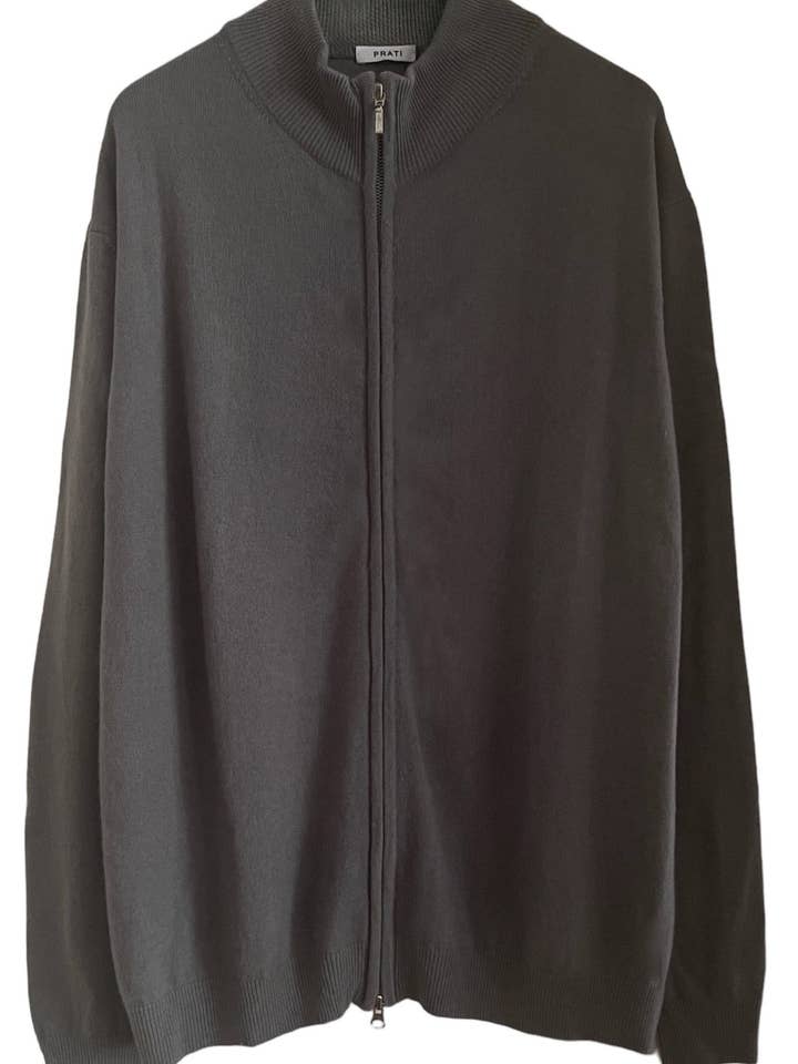 Suéter masculino de cashmere cinza com zíper frontal por atacado de PRATI