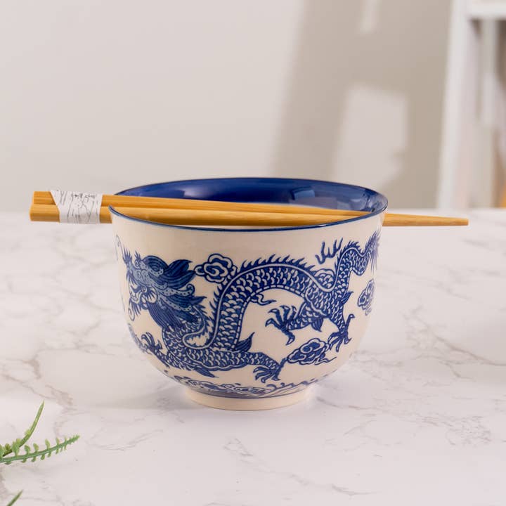 Blue Dragon Design 18oz 5.25"D Bowl With Chopsticks Set for wholesale by Urban Tokyo