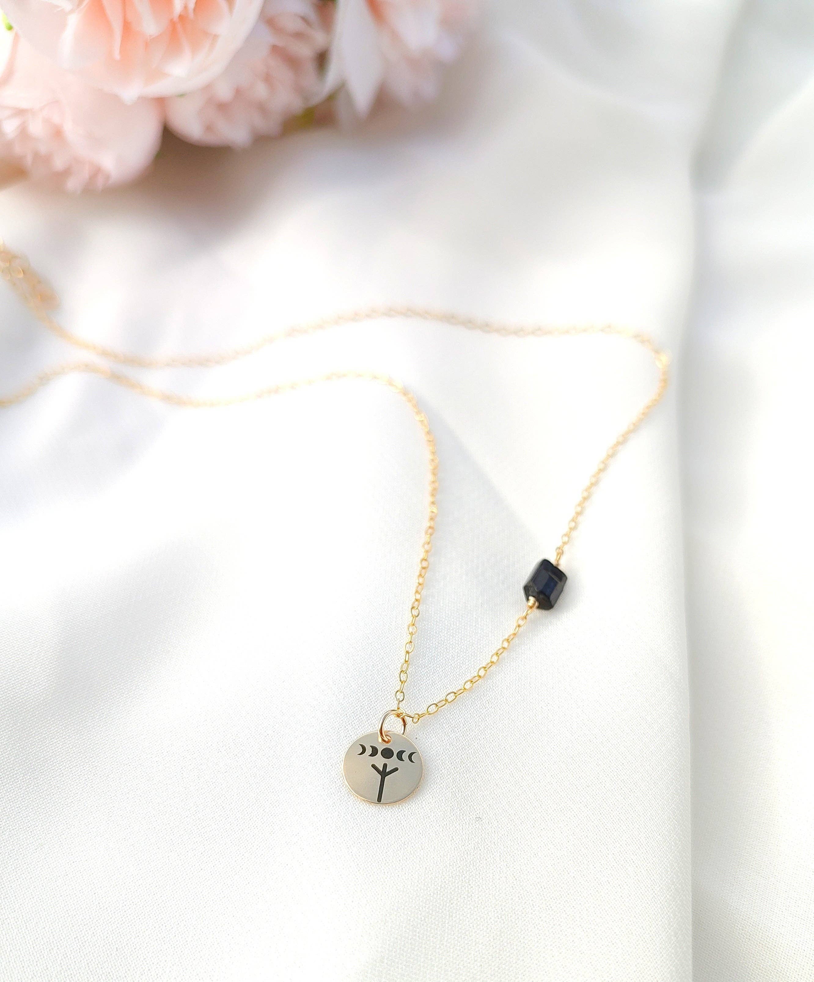SEQAY - Wholesale Pendant/Charm Necklace - Rune moon phase necklace with raw black tourmaline stone8